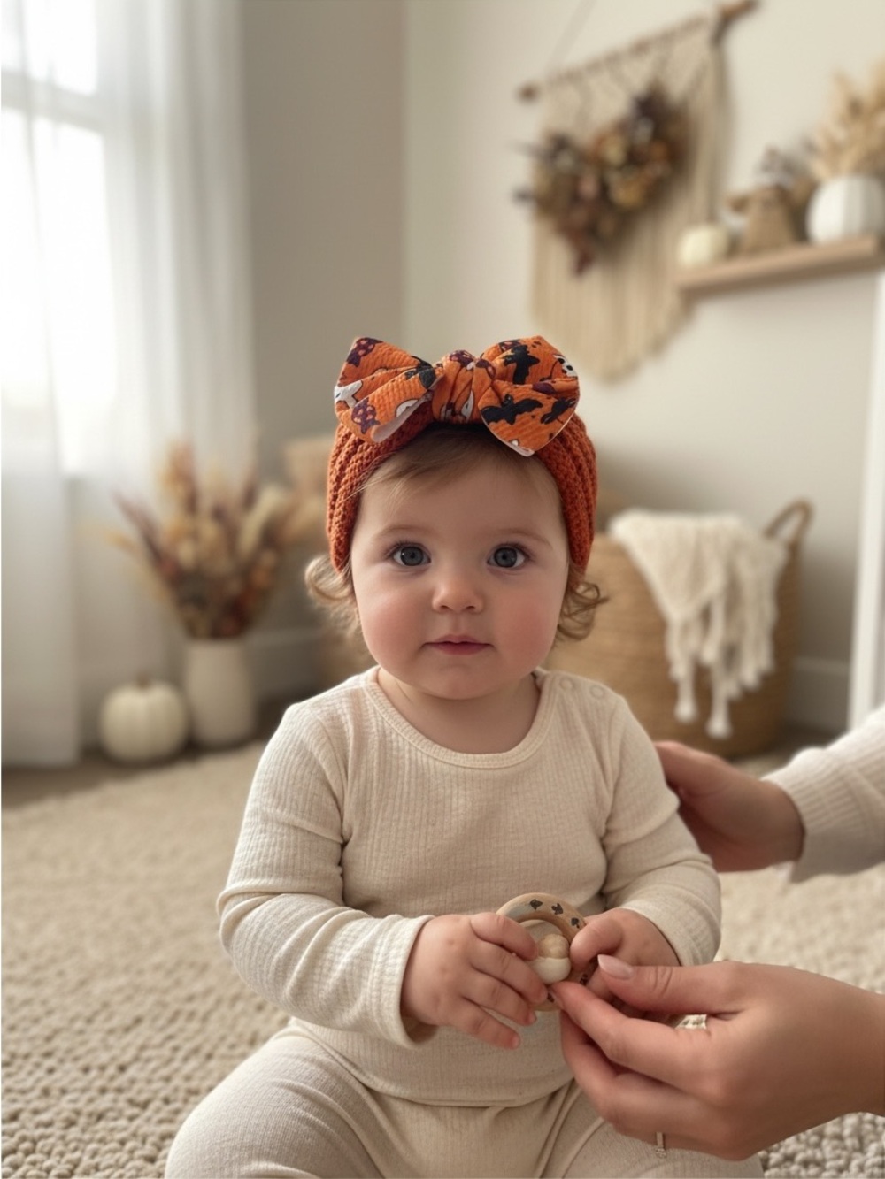 Handmade Halloween Baby Toddler Knit Turban Beanie Bow Hat - Picture 12 of 12